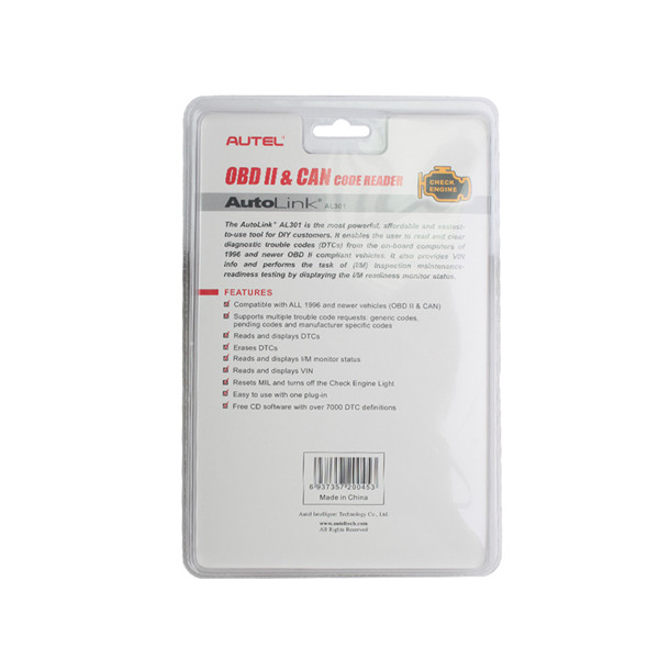Lector de Códigos Autel AutoLink AL301 - Escáner OBD2 para Bricolaje