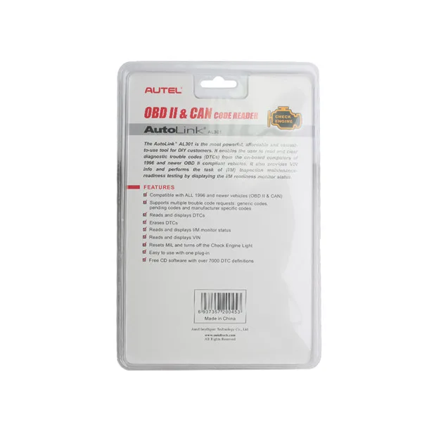 Lector de Códigos Autel AutoLink AL301 - Escáner OBD2 para Bricolaje