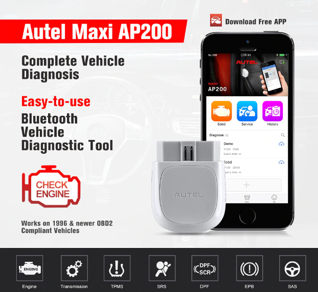 Escáner Autel MaxiAP AP200 - Escáner OBD2 Bluetooth para Celular