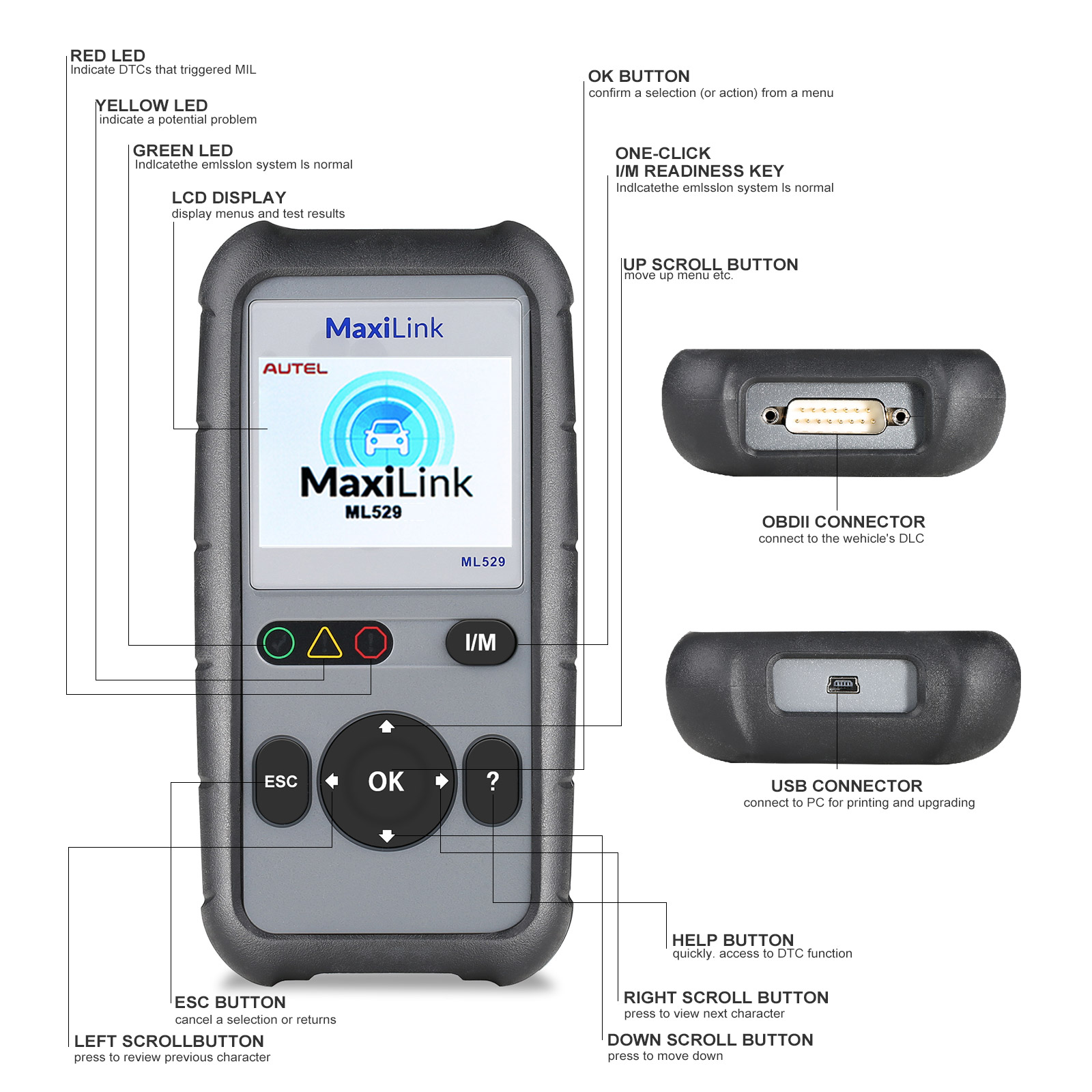 Lector de Códigos Autel MaxiLink ML529 - Escáner OBD2 con Modo 6