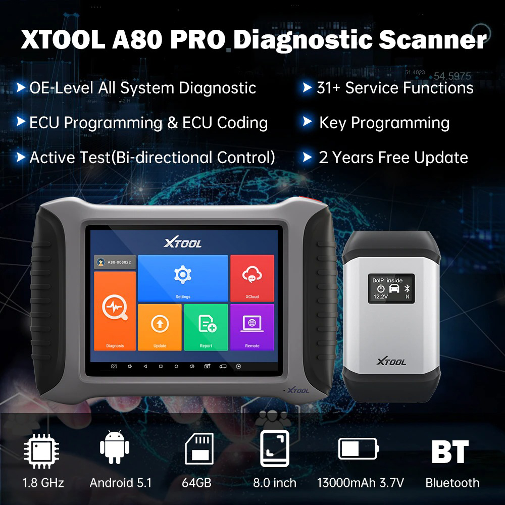 Escáner XTOOL A80 Pro - Diagnóstico de Sistema Completo con Programación ECU y Codificación