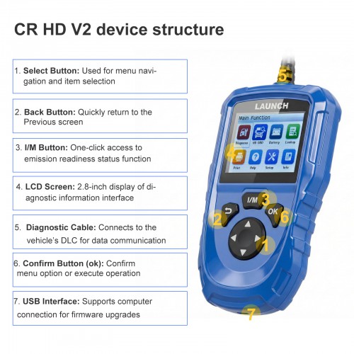 Lector de Códigos Launch CR HD V2 - Diagnóstico para Autos y Camiones