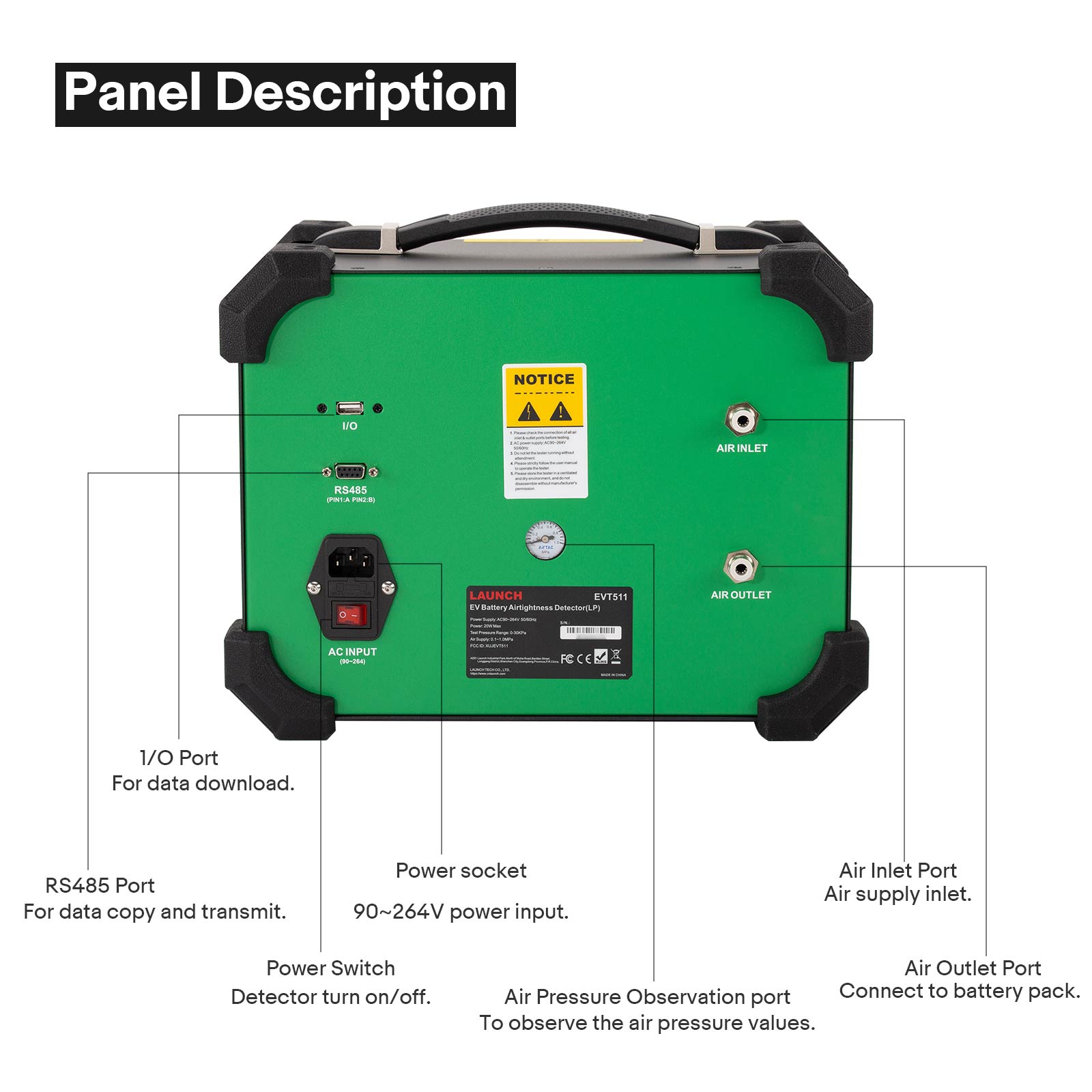Launch EVT511 - Detector de Hermeticidad de Batería para Vehículos EV
