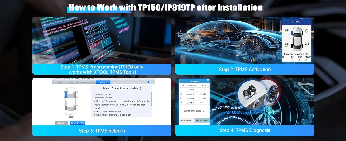 Sensor TPMS XTOOL TS100 Pro - Sensor Programable 315/433MHz con 5 Años de Batería