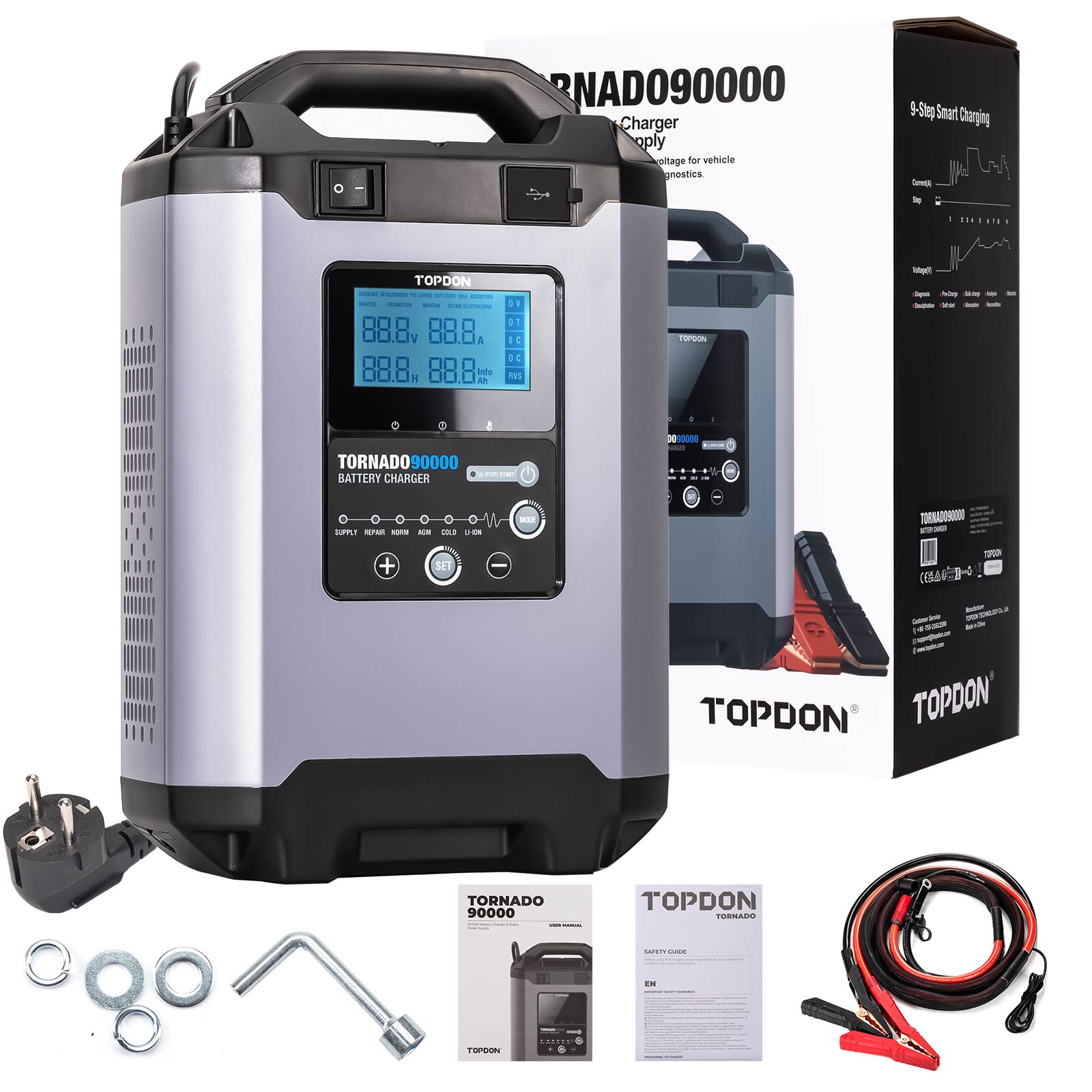 TOPDON Tornado 90000 - Cargador Inteligente de Batería 12V/24V