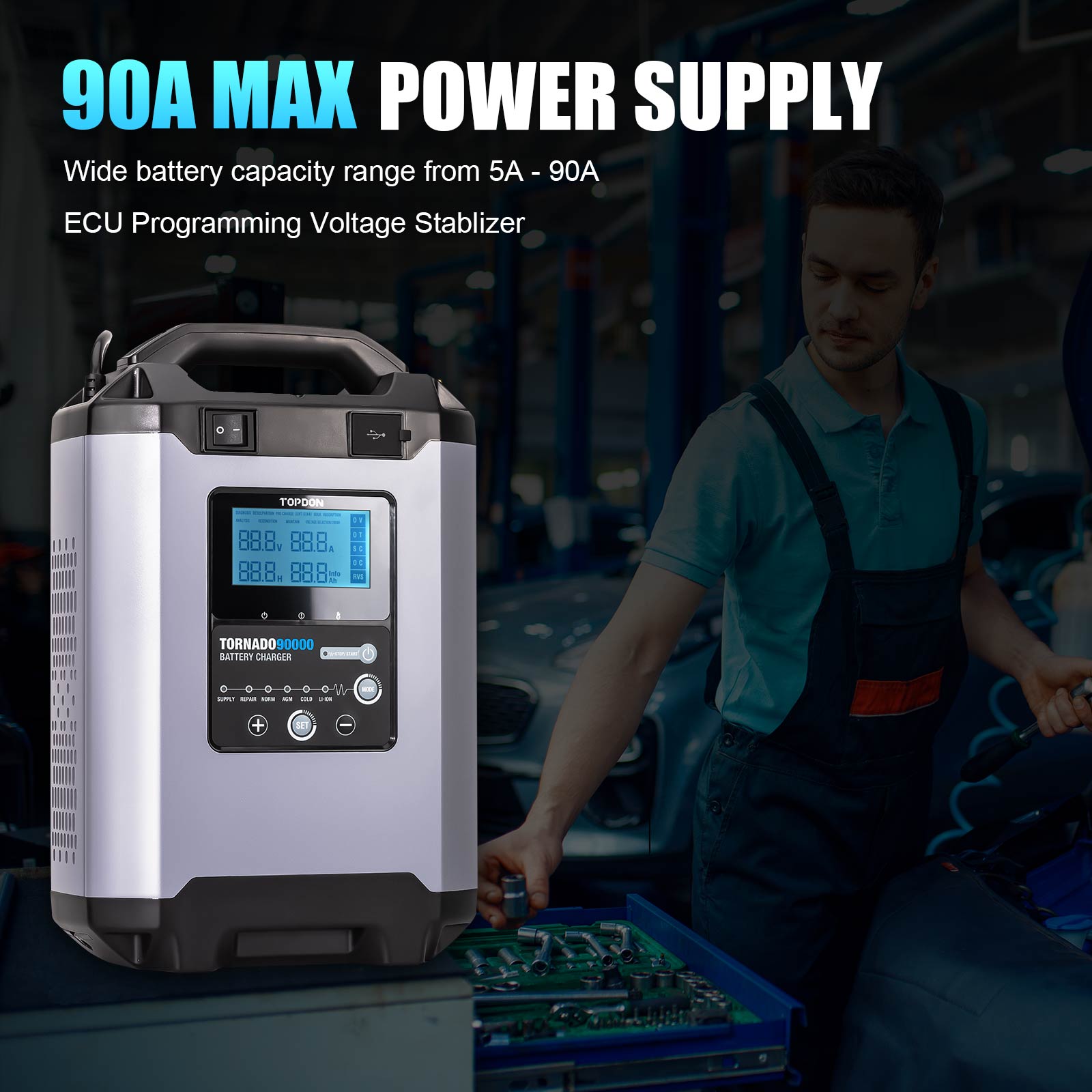TOPDON Tornado 90000 - Cargador Inteligente de Batería 12V/24V