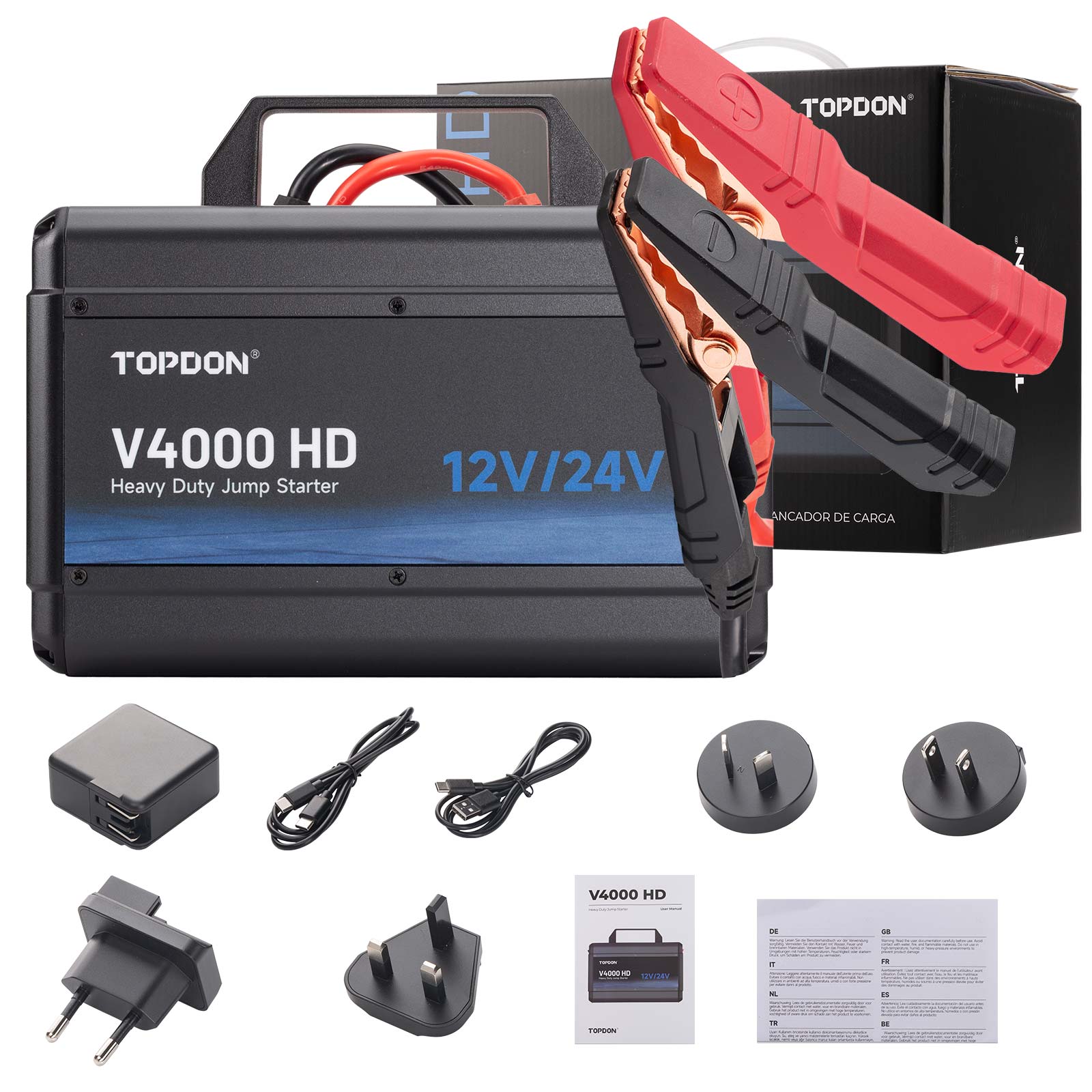 TOPDON V4000 HD - Arrancador de Batería para Vehículos 12V/24V - TopDon