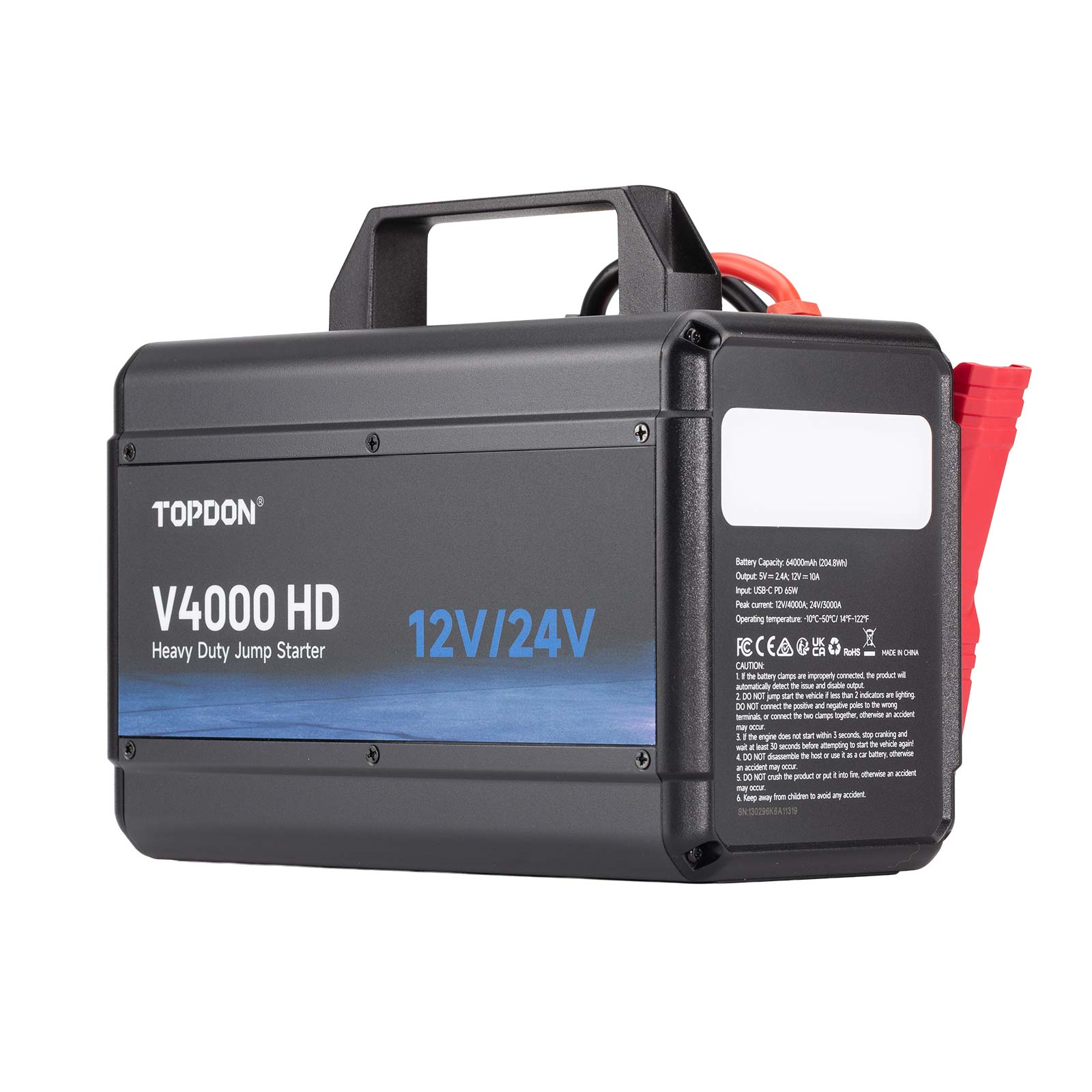 TOPDON V4000 HD - Arrancador de Batería para Vehículos 12V/24V
